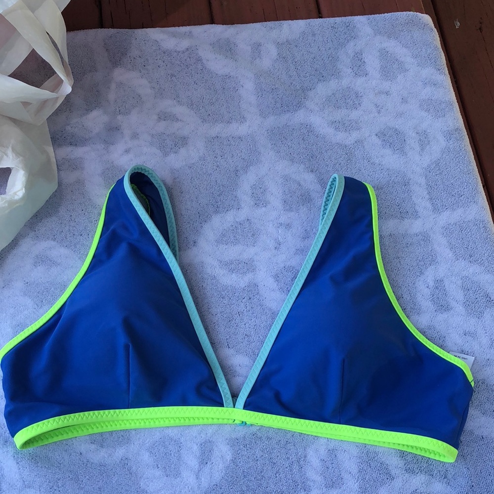 Aerie triangle top new w/tags blue with neon yellow